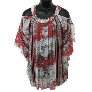 Madison Paige Women Gray 3/4 Sleeve Boho Blouse L